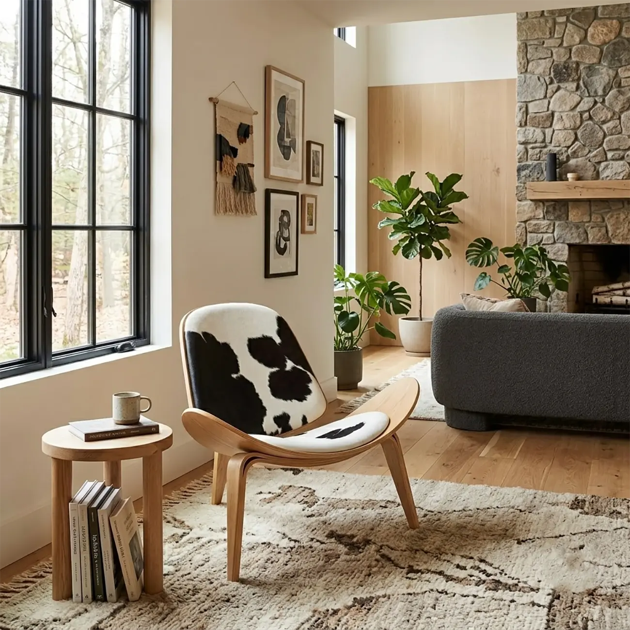 Scandinavian Leather/Linen Accent Chair with Wood Frame Image - 14 | homeyfad
