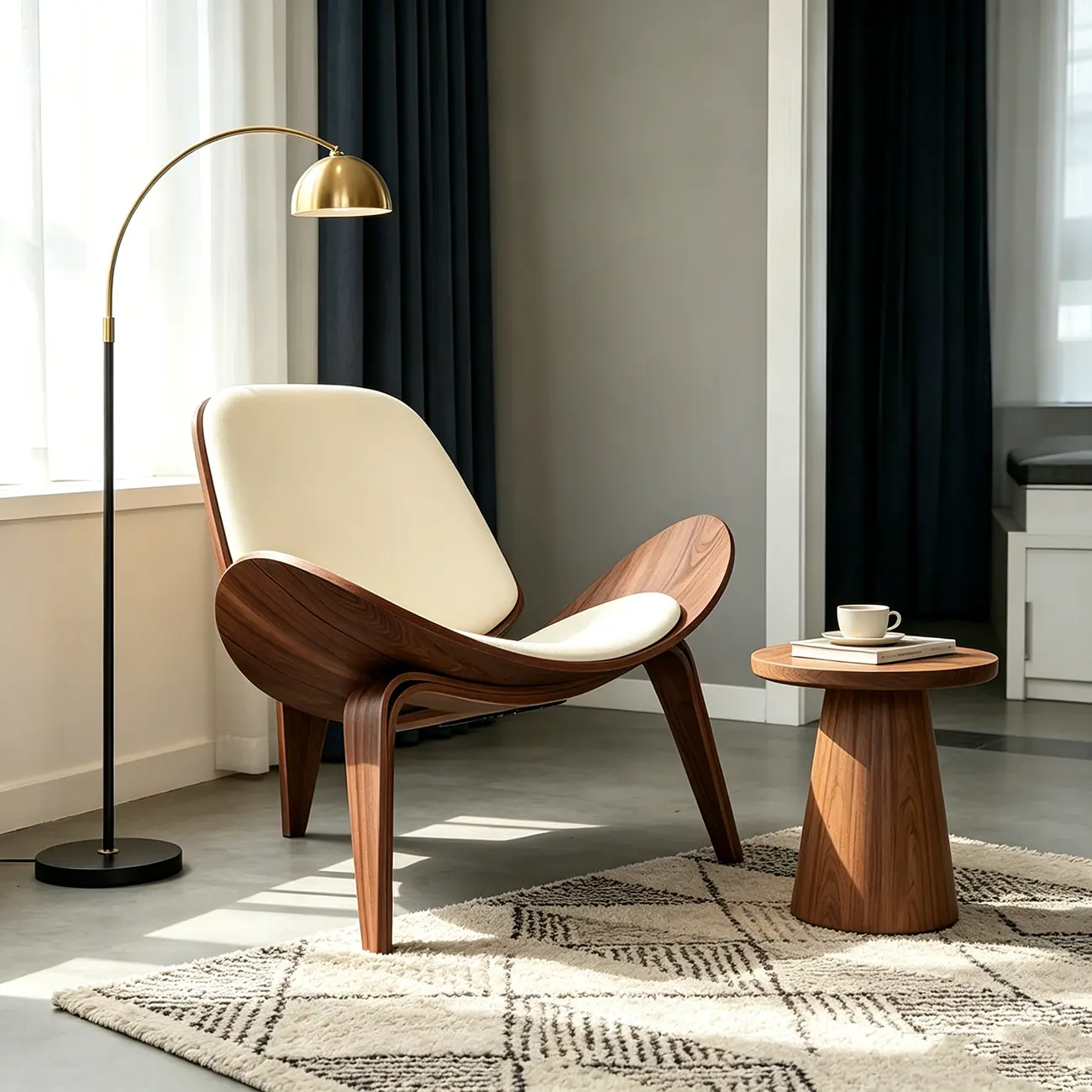 Scandinavian Leather/Linen Accent Chair with Wood Frame Image - 18 | homeyfad
