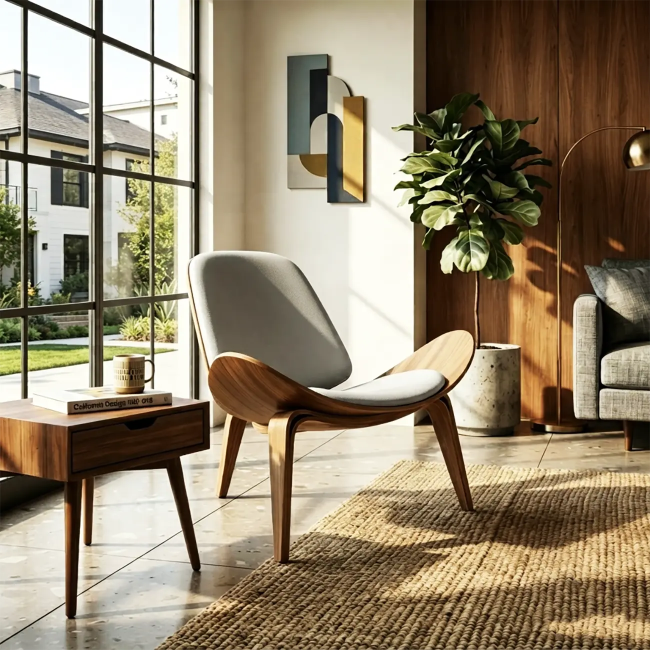 Scandinavian Leather/Linen Accent Chair with Wood Frame Image - 20 | homeyfad
