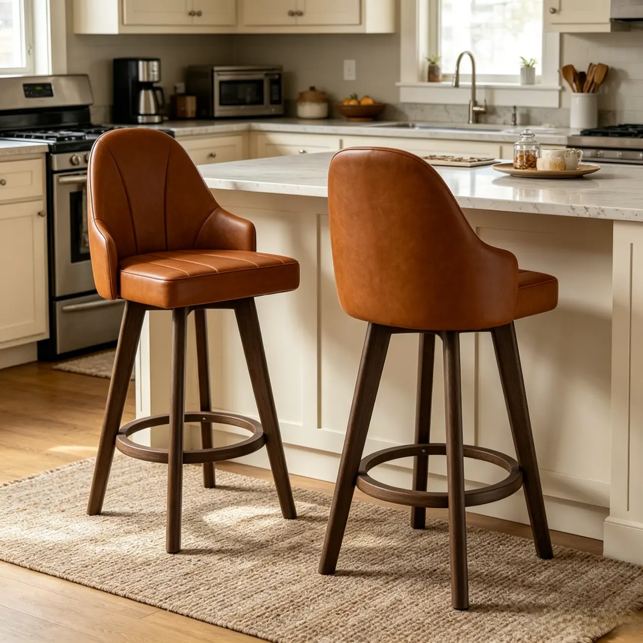 Set of 2 Swivel Mid-century Modern Solid Wood Counter Stools Image - 1 | homeyfad