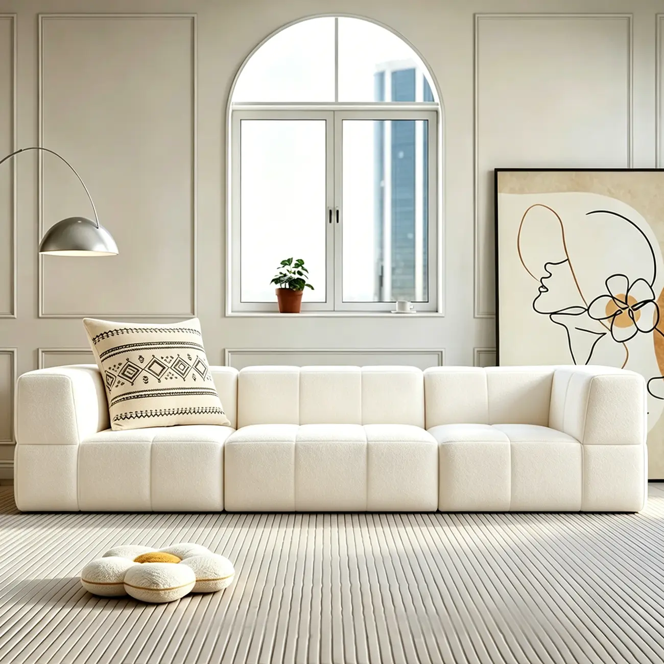 Cream White 107" Modern Living Room Sectional L-shaped Chenille Sofa Image - 1 | homeyfad