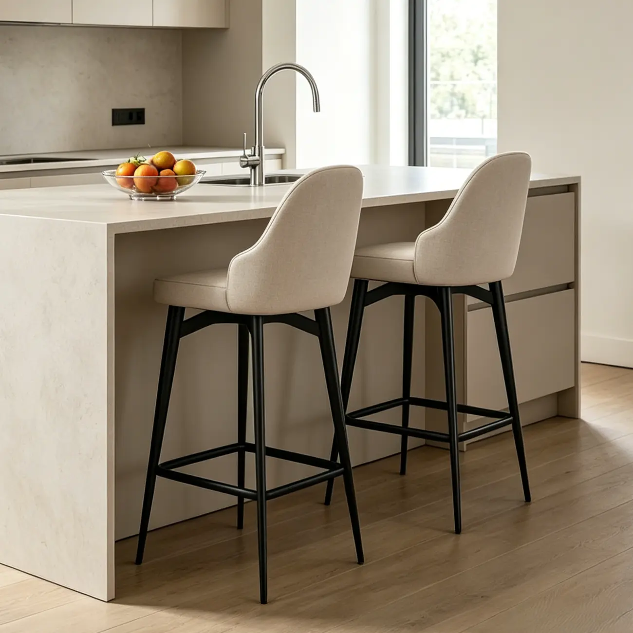 360° Swivel Modern Chenille Fabric Counter Stool Image - 12 | homeyfad