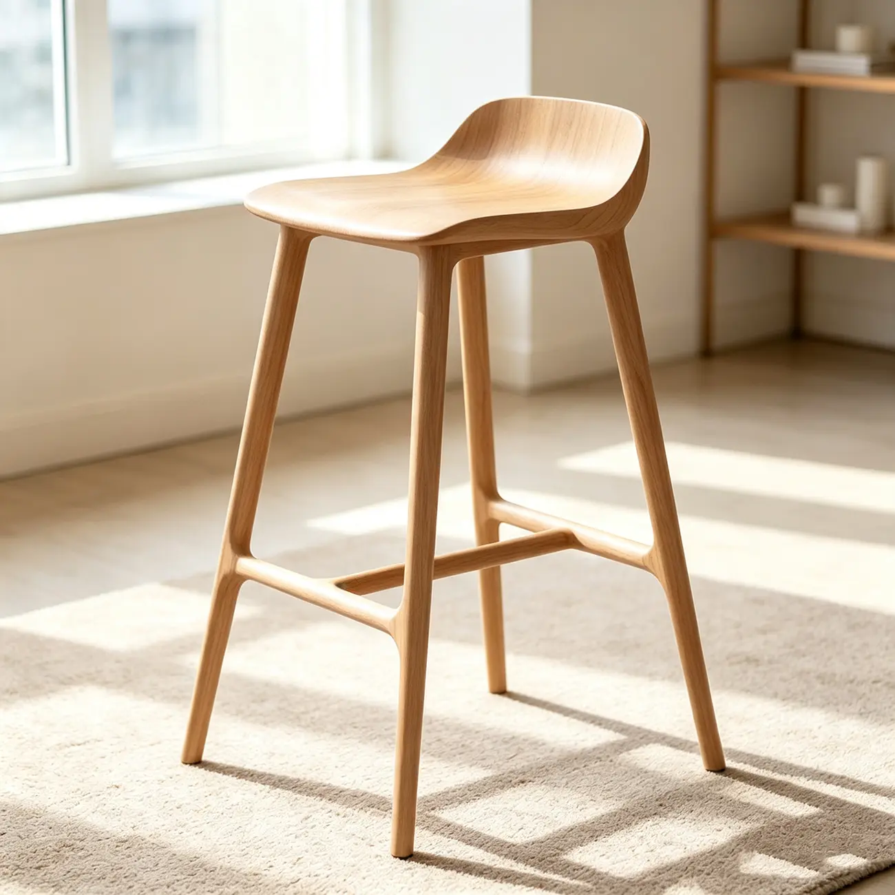 Scandinavian Saddle Brown Solid Wood Armless Bar Stools Image - 1 | homeyfad