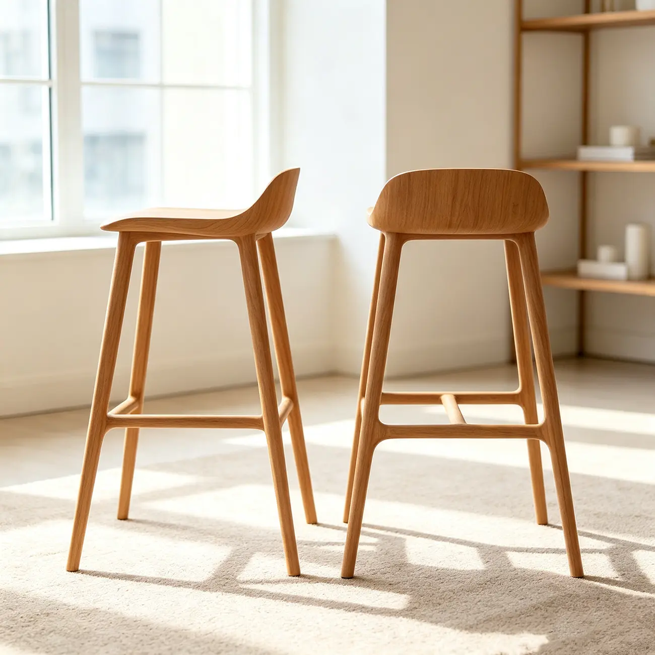 Scandinavian Saddle Brown Solid Wood Armless Bar Stools Image - 3 | homeyfad
