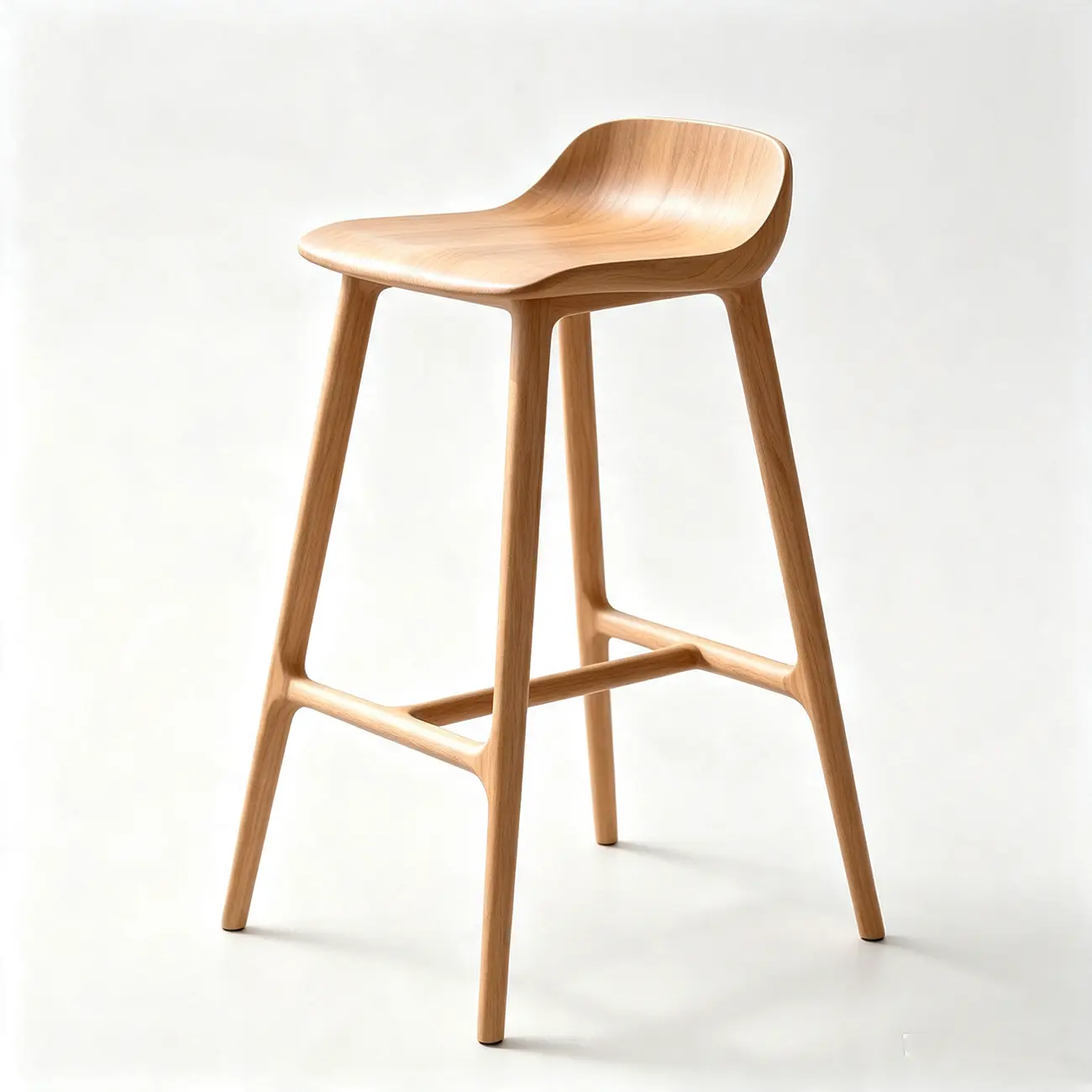 Scandinavian Saddle Brown Solid Wood Armless Bar Stools Image - 9 | homeyfad