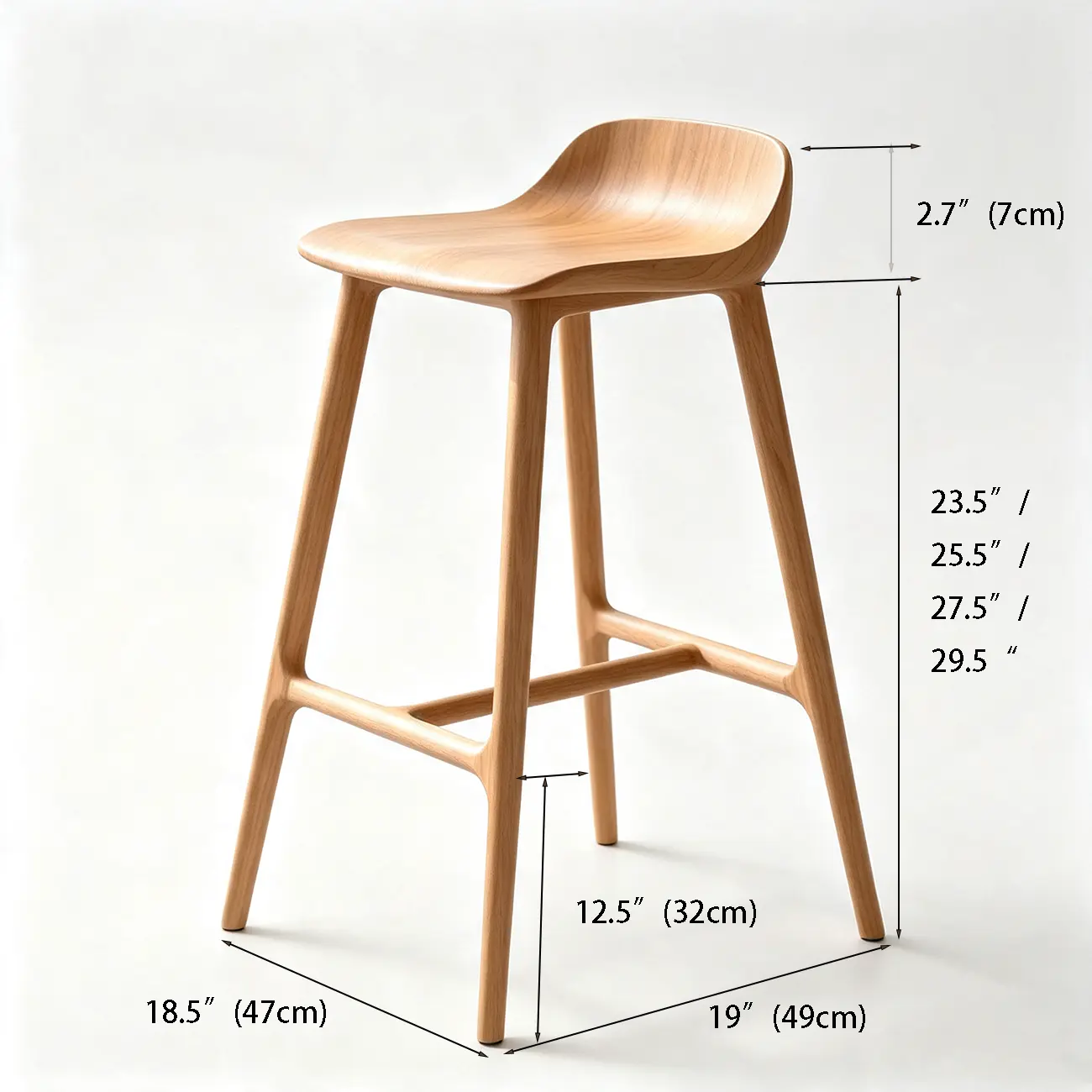 Scandinavian Saddle Brown Solid Wood Armless Bar Stools #size | homeyfad