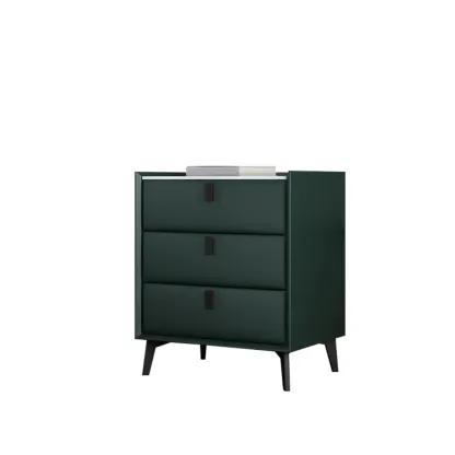 3 Tiers Modern Stone Top Leather Drawers Nightstand Image - 8