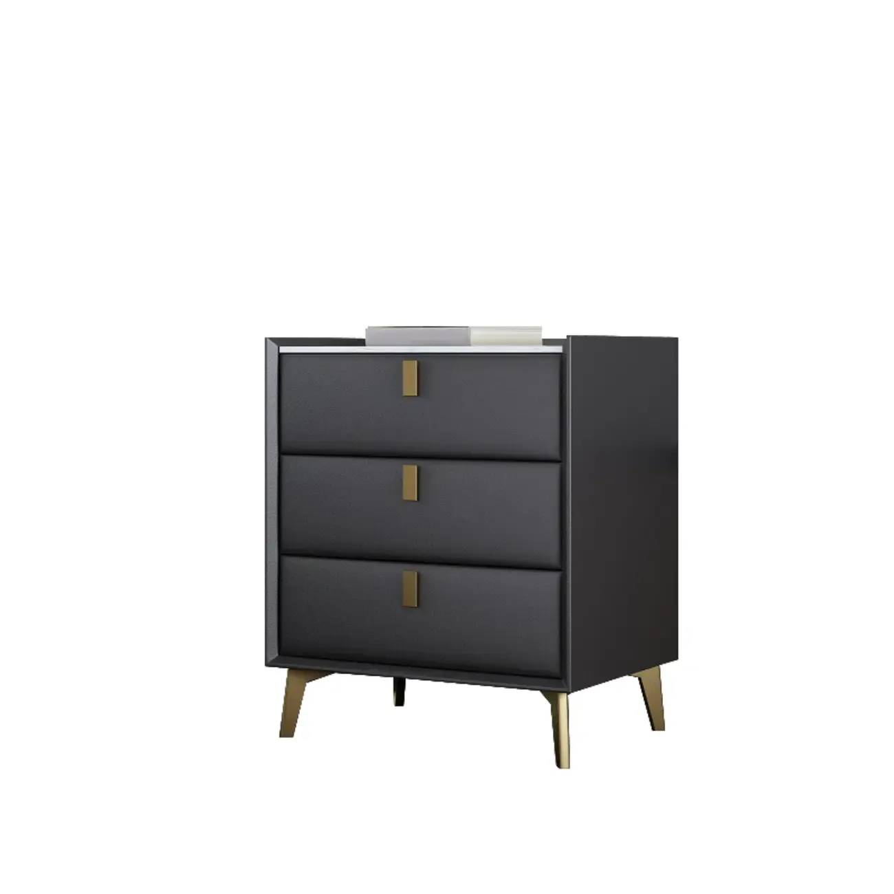 3 Tiers Modern Stone Top Leather Drawers Nightstand Image - 11