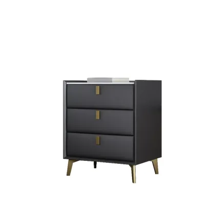 3 Tiers Modern Stone Top Leather Drawers Nightstand Image - 11
