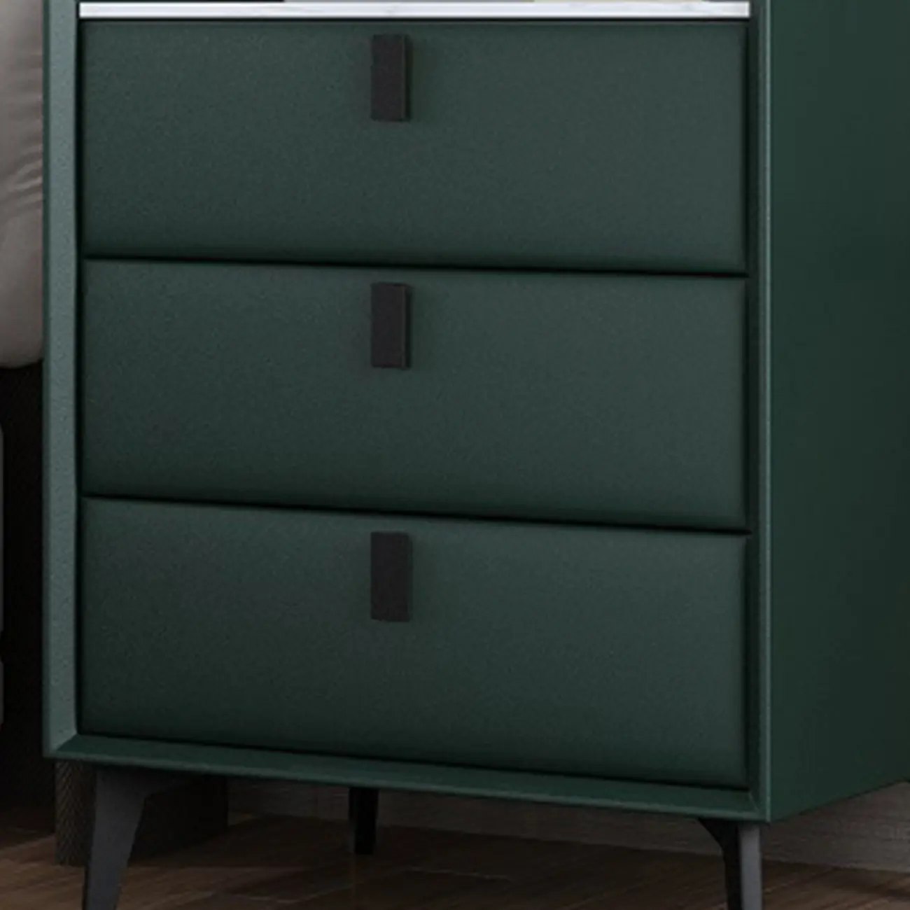 3 Tiers Modern Stone Top Leather Drawers Nightstand Image - 5 | homeyfad