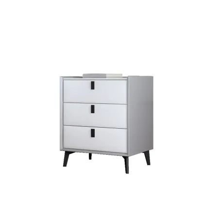 3 Tiers Modern Stone Top Leather Drawers Nightstand Image - 15
