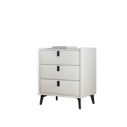 3 Tiers Modern Stone Top Leather Drawers Nightstand Image - 16