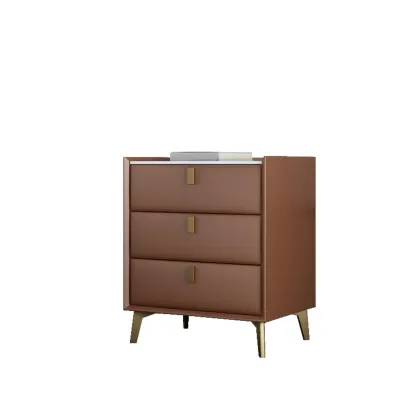 3 Tiers Modern Stone Top Leather Drawers Nightstand Image - 18