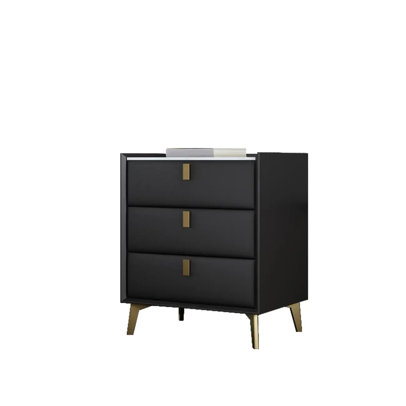 3 Tiers Modern Stone Top Leather Drawers Nightstand Image - 21