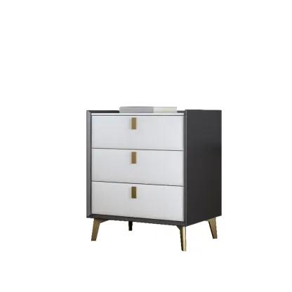 3 Tiers Modern Stone Top Leather Drawers Nightstand Image - 25
