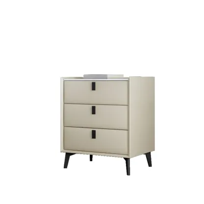 3 Tiers Modern Stone Top Leather Drawers Nightstand Image - 27