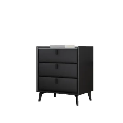 3 Tiers Modern Stone Top Leather Drawers Nightstand Image - 29