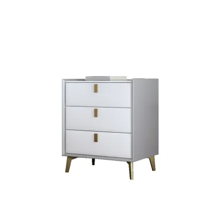 3 Tiers Modern Stone Top Leather Drawers Nightstand Image - 30