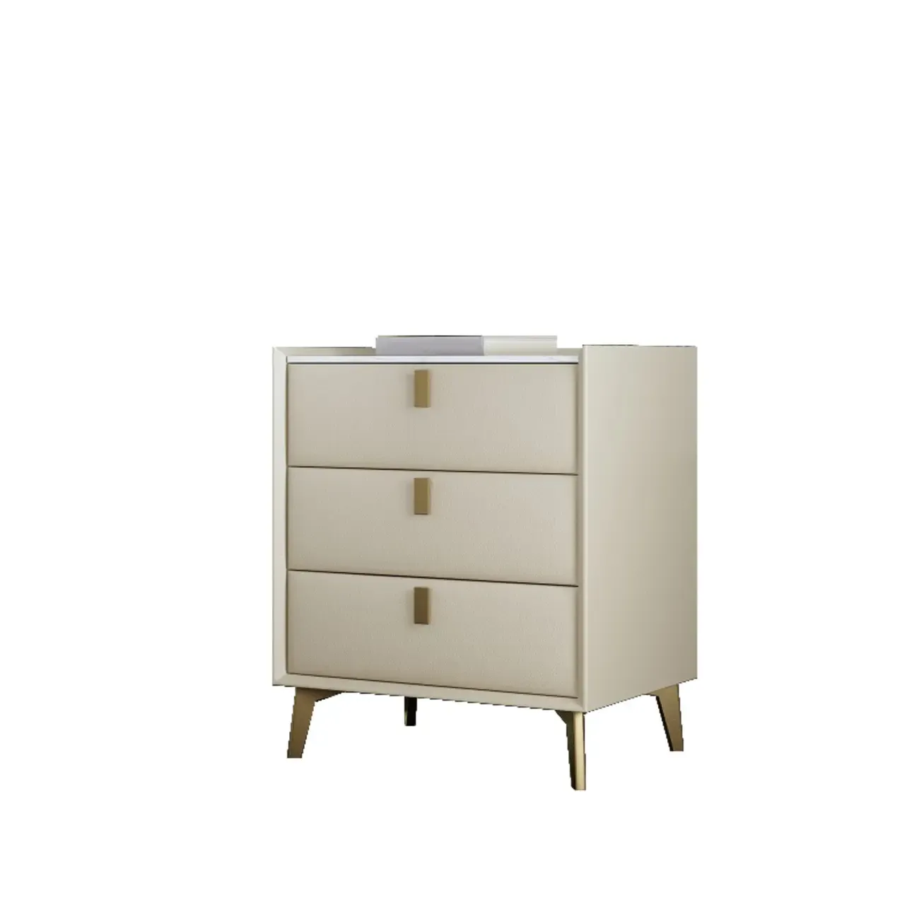 3 Tiers Modern Stone Top Leather Drawers Nightstand Image - 32