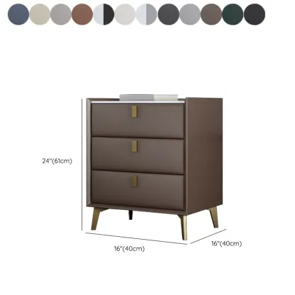 3 Tiers Modern Stone Top Leather Drawers Nightstand Image - 35