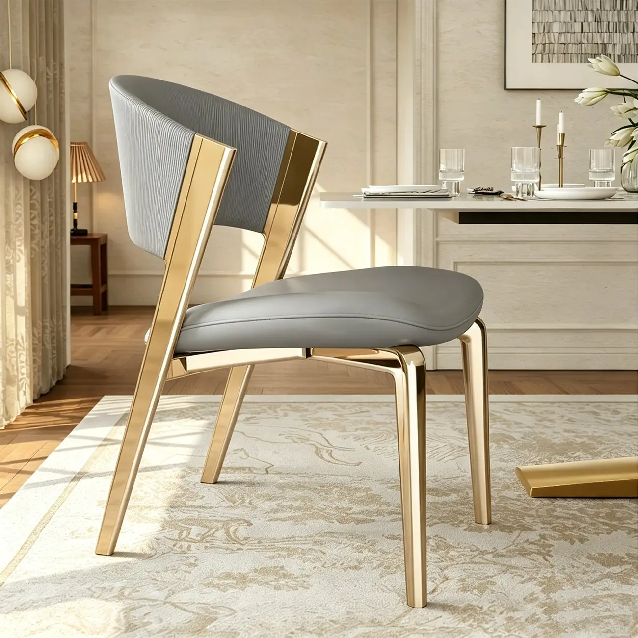 Glam Modern Low Back Faux Leather Dining Chair Image - 9 | homeyfad