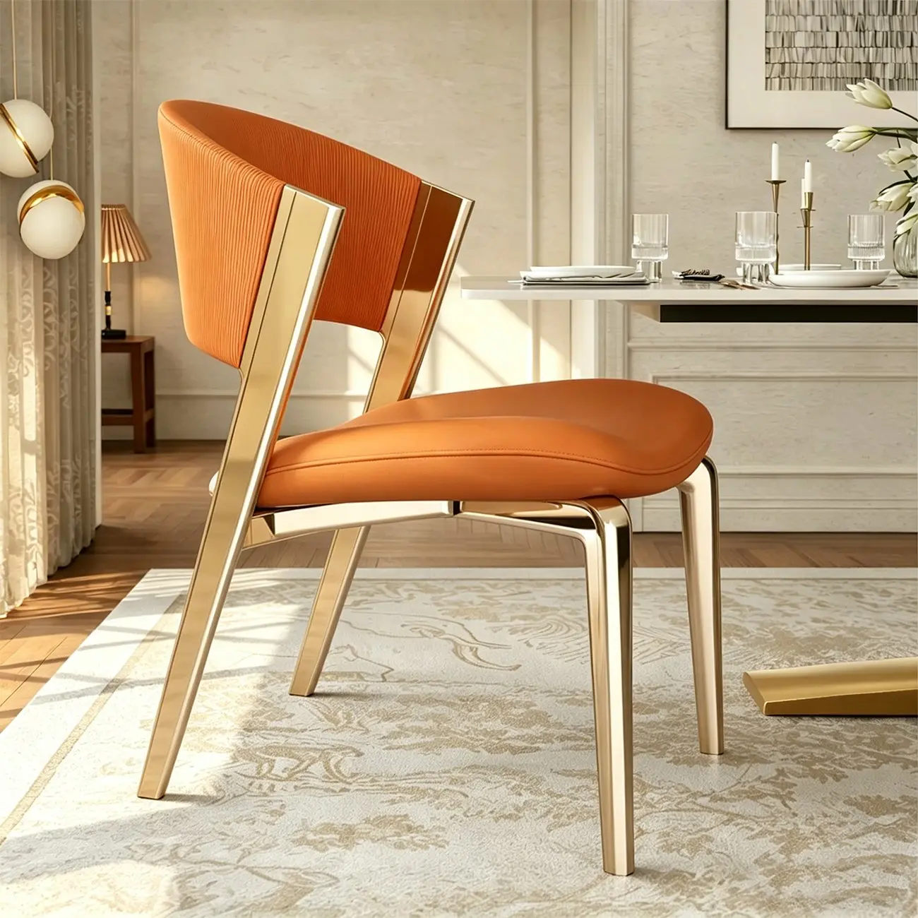 Glam Modern Low Back Faux Leather Dining Chair Image - 10 | homeyfad