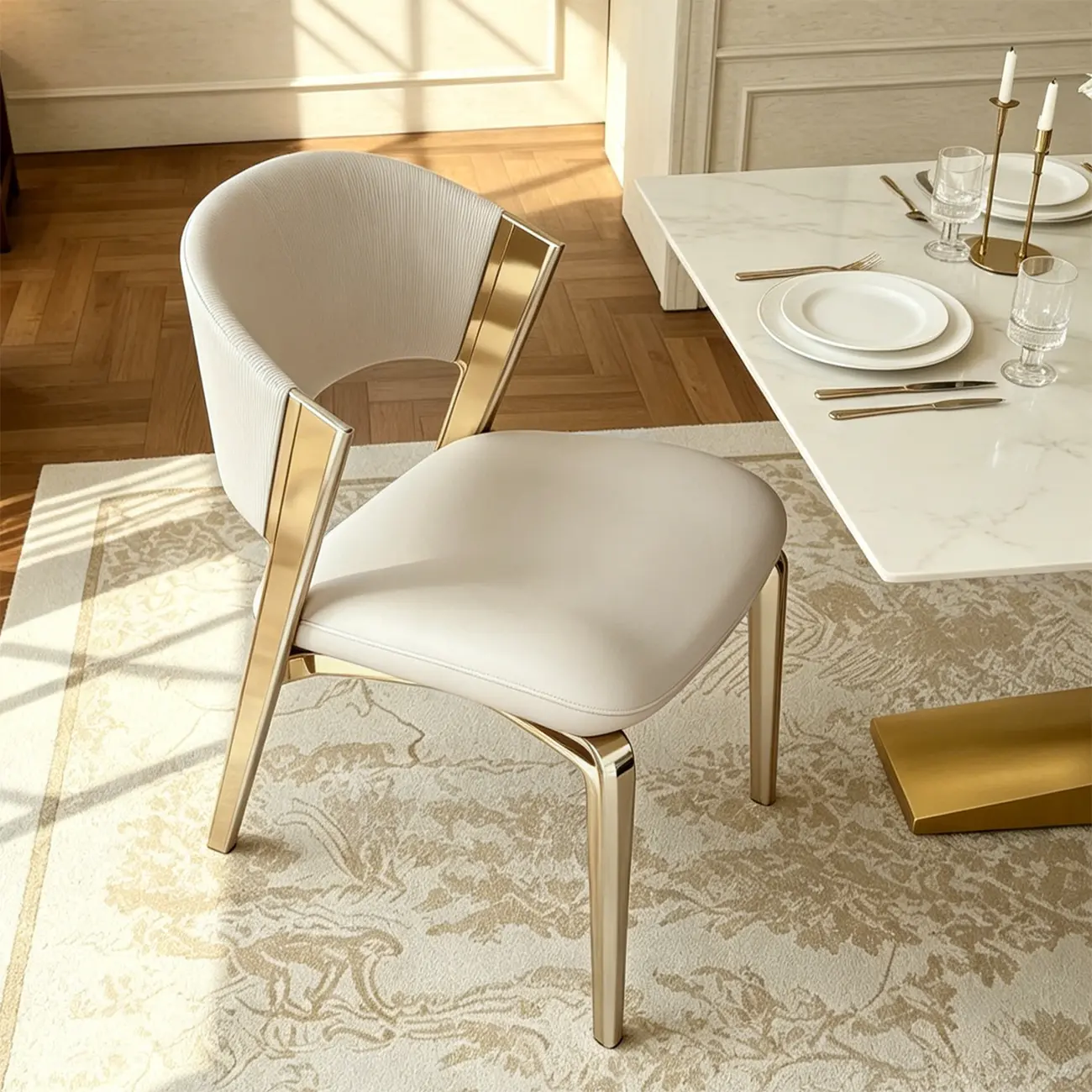 Glam Modern Low Back Faux Leather Dining Chair Image - 2 | homeyfad