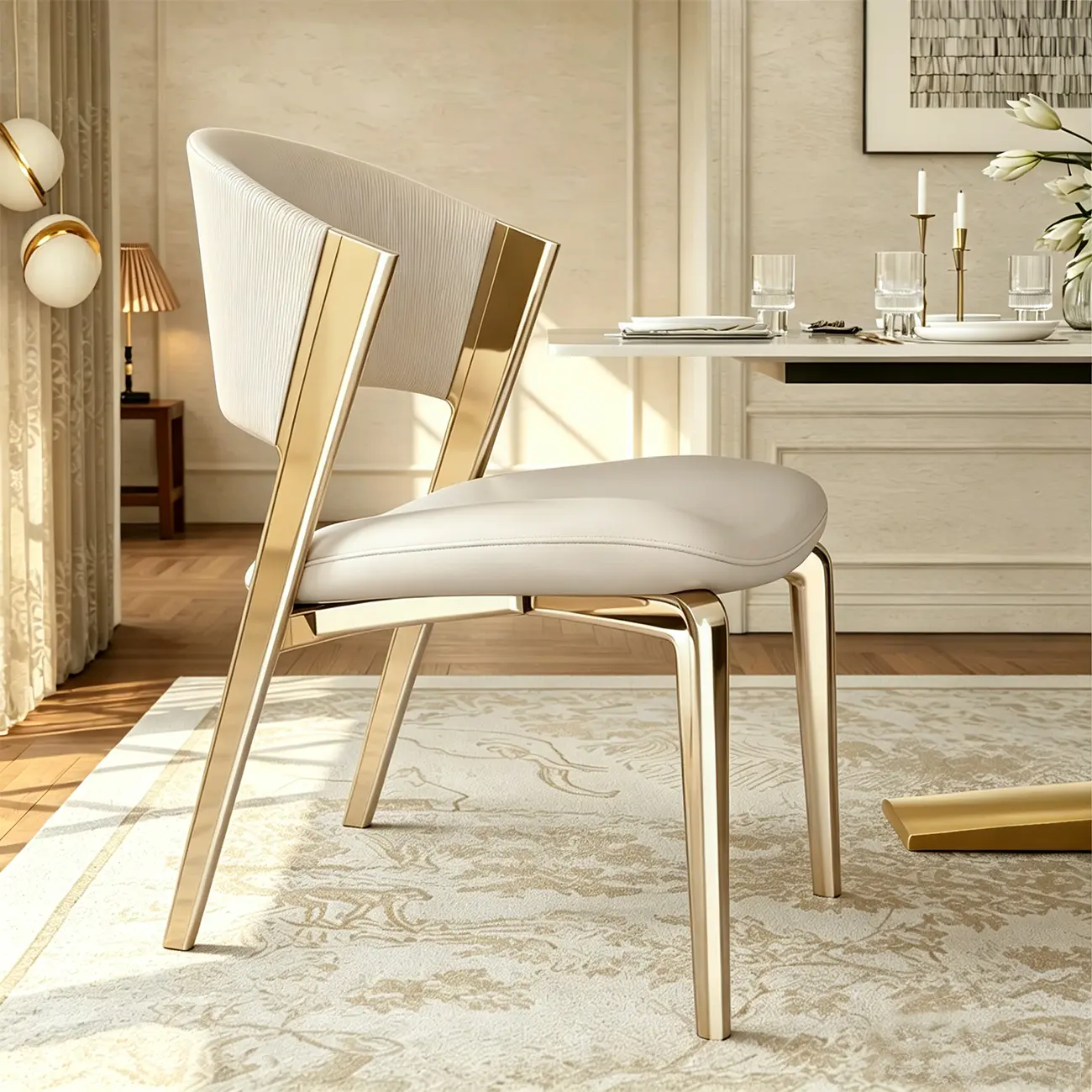 Glam Modern Low Back Faux Leather Dining Chair Image - 1 | homeyfad