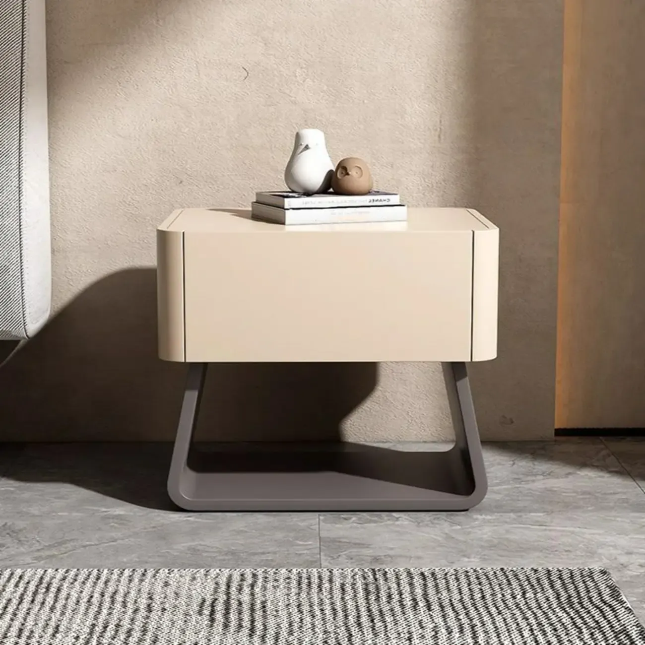 Modern Milky Gray/ White Low Wooden Drawer Nightstand Image - 1