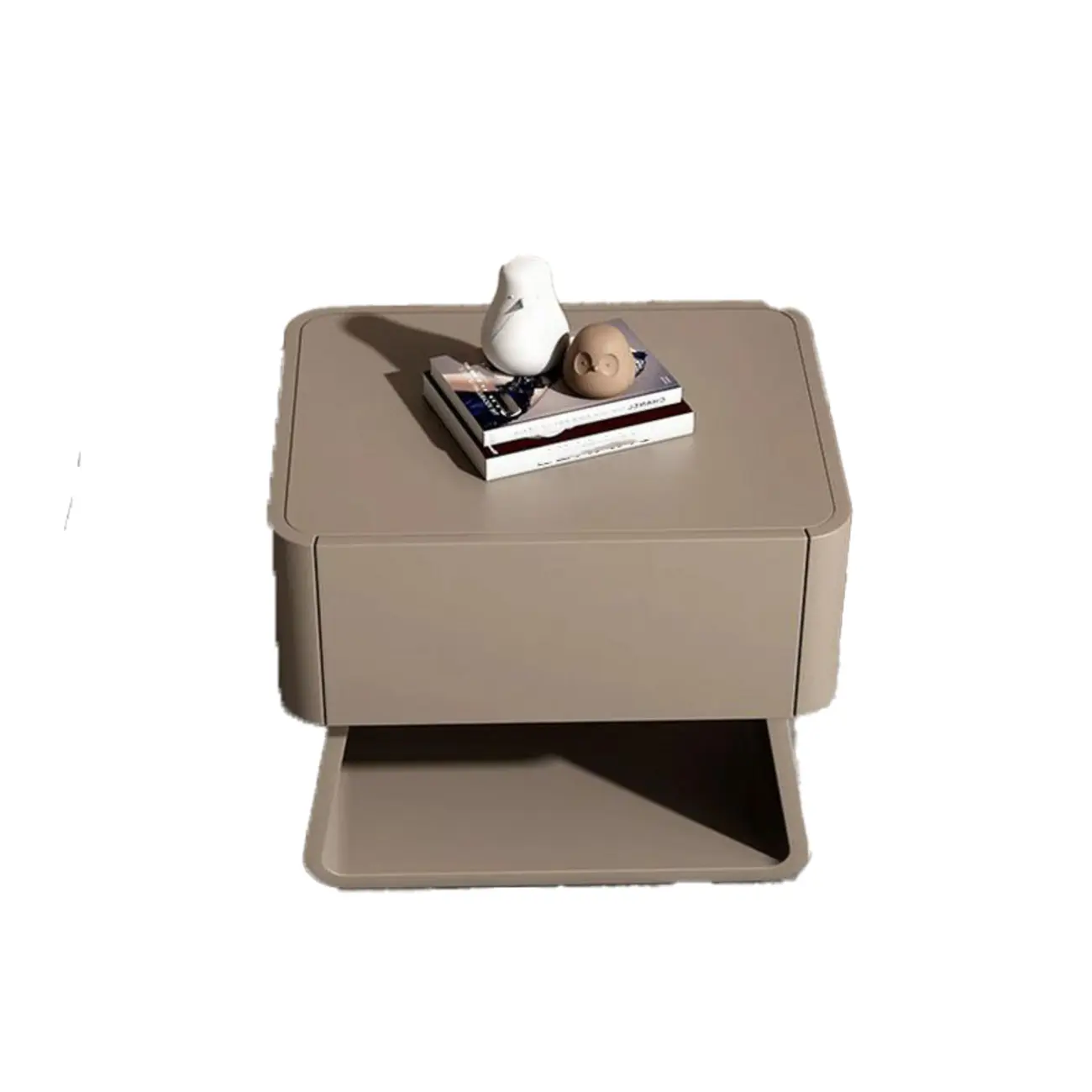 Modern Milky Gray/ White Low Wooden Drawer Nightstand Image - 6 | homeyfad