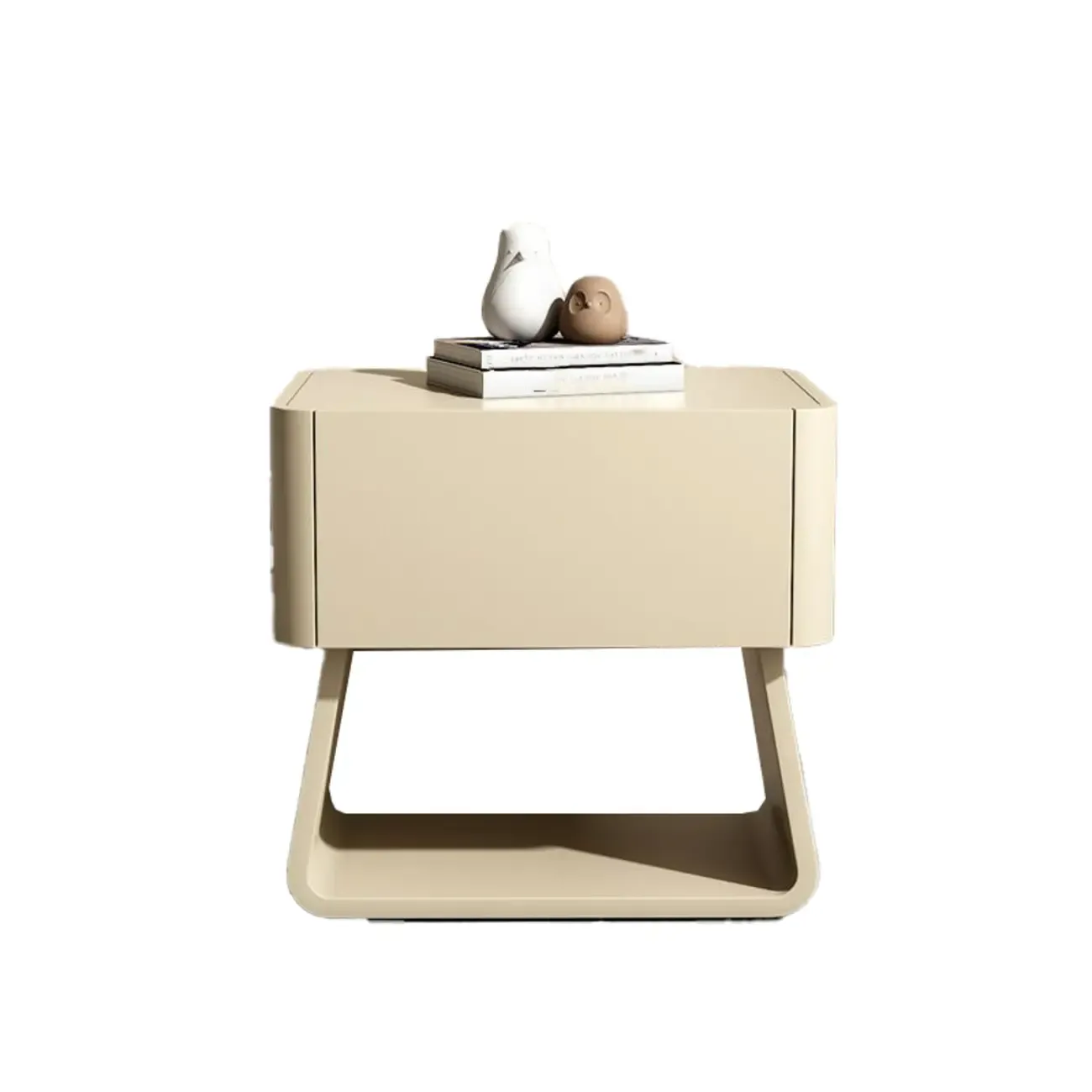 Modern Milky Gray/ White Low Wooden Drawer Nightstand Image - 7