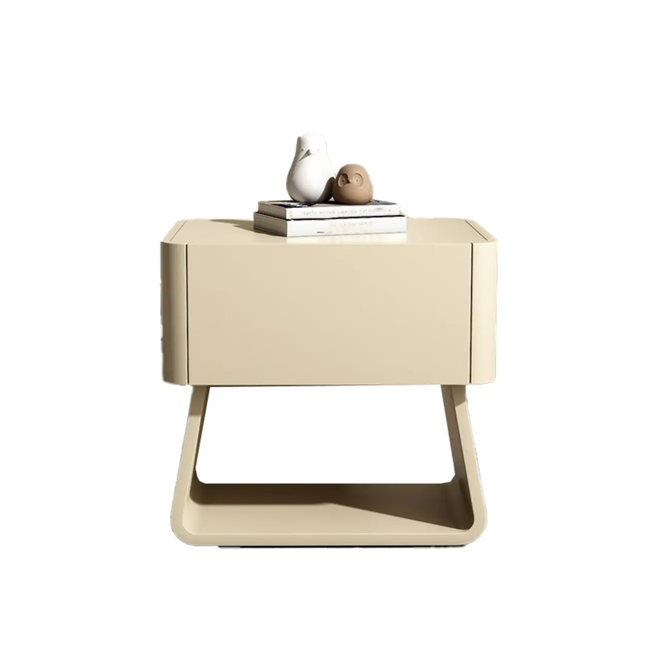 Modern Milky Gray/ White Low Wooden Drawer Nightstand Image - 9 | homeyfad