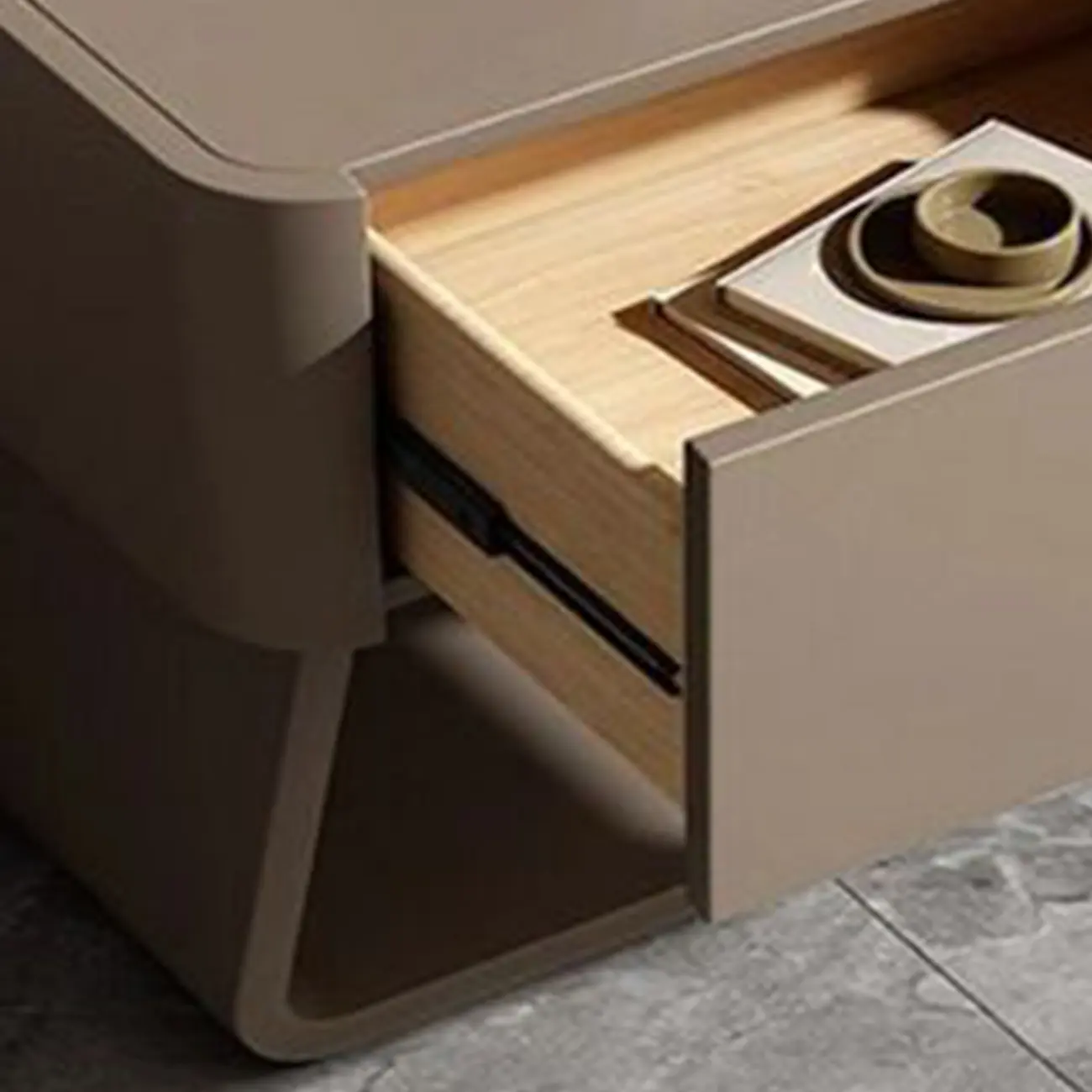 Modern Milky Gray/ White Low Wooden Drawer Nightstand Image - 5 | homeyfad