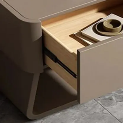 Modern Milky Gray/ White Low Wooden Drawer Nightstand Image - 5