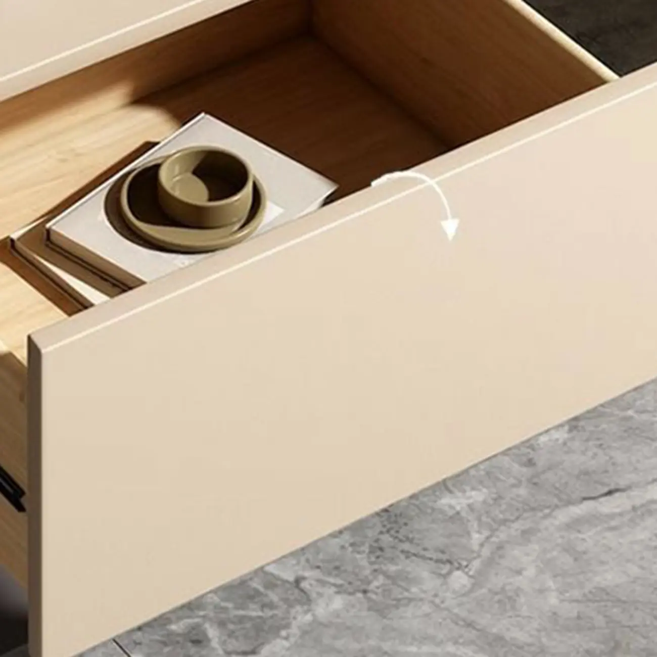 Modern Milky Gray/ White Low Wooden Drawer Nightstand Image - 11 | homeyfad