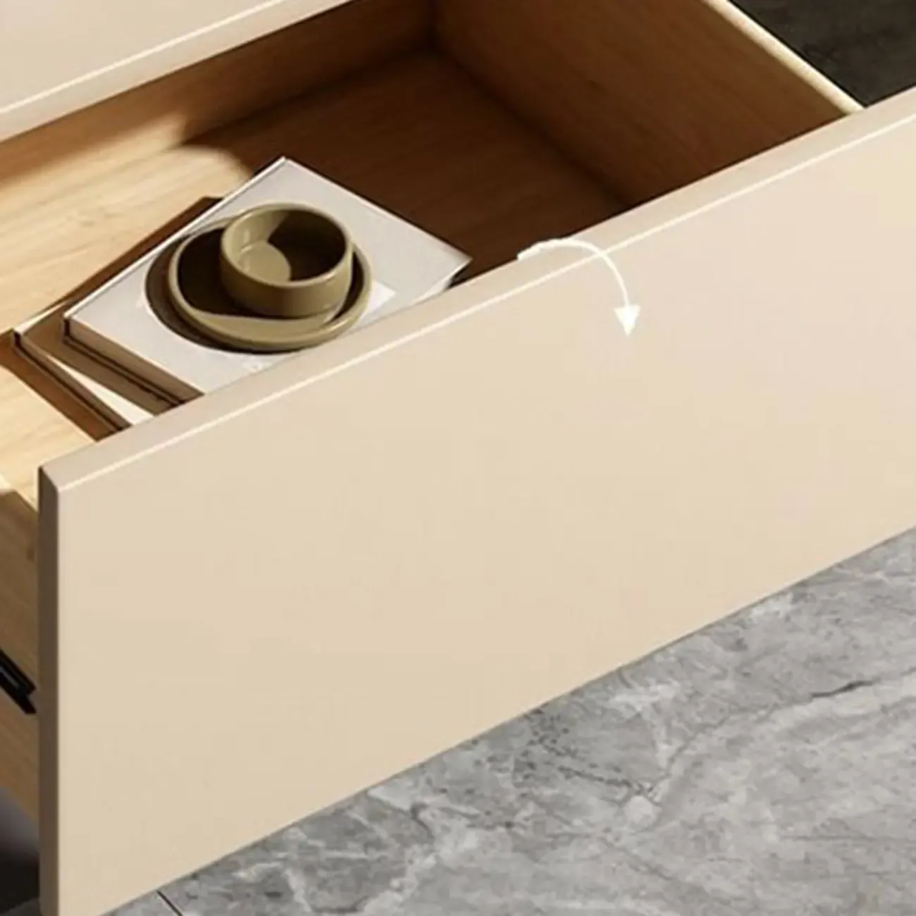 Modern Milky Gray/ White Low Wooden Drawer Nightstand Image - 11