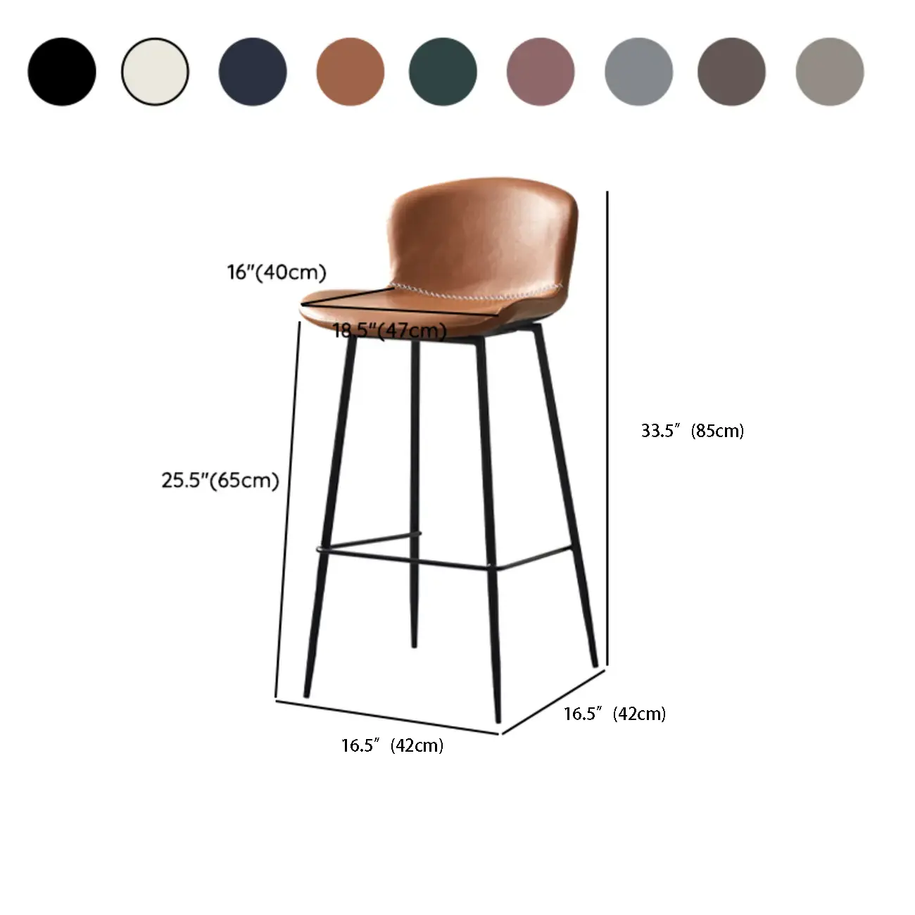 Modern Metal Frame Leather Cushion Low Back Bar Stool #size | homeyfad