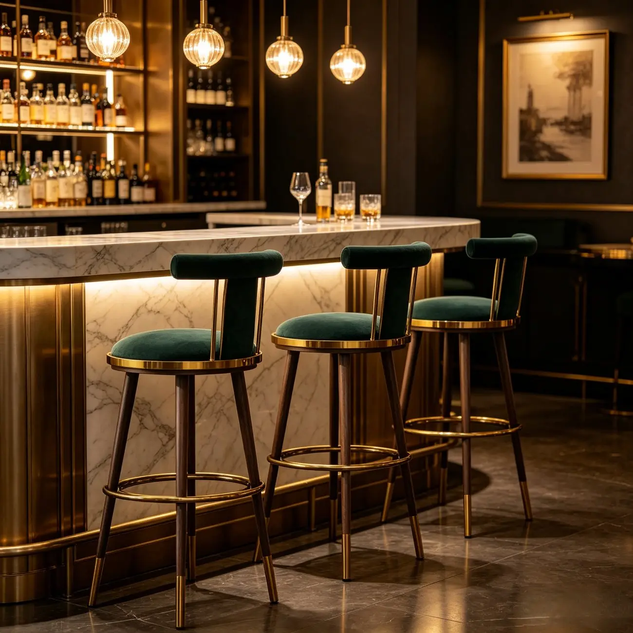 Luxury Modern Velvet Upholstered Round Bar Stools with Backrest Image - 3 | homeyfad
