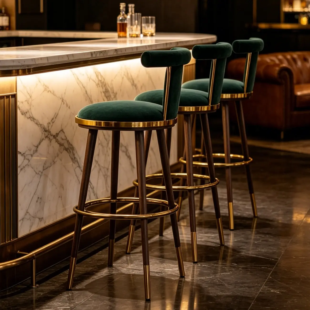 Luxury Modern Velvet Upholstered Round Bar Stools with Backrest Image - 4 | homeyfad