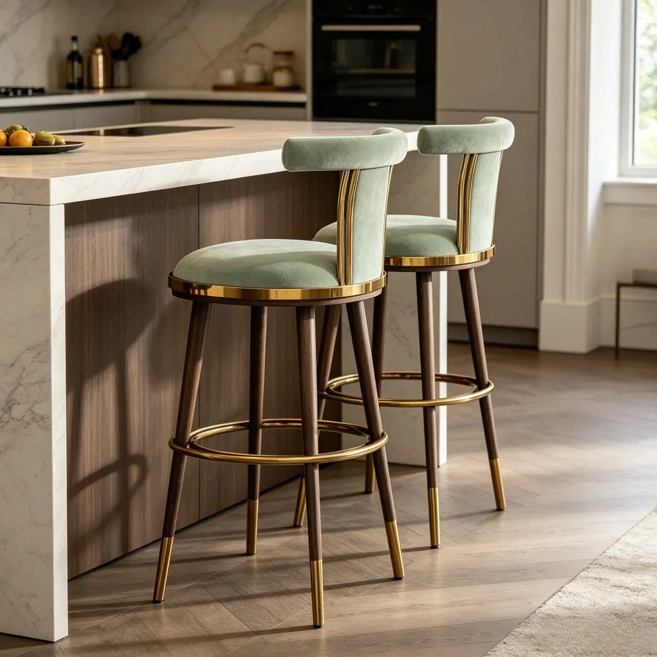 Luxury Modern Velvet Upholstered Round Bar Stools with Backrest Image - 11 | homeyfad