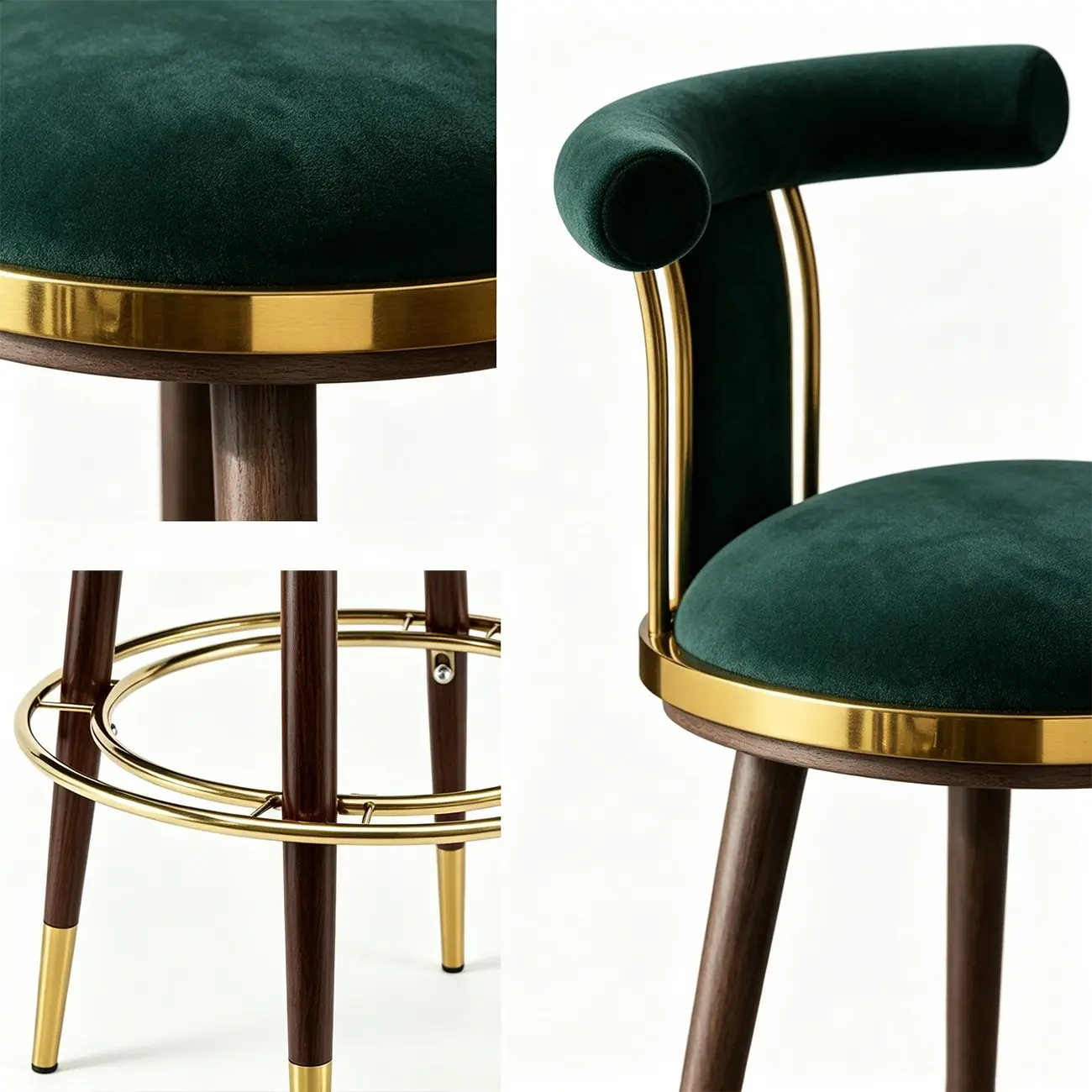 Luxury Modern Velvet Upholstered Round Bar Stools with Backrest Image - 6 | homeyfad