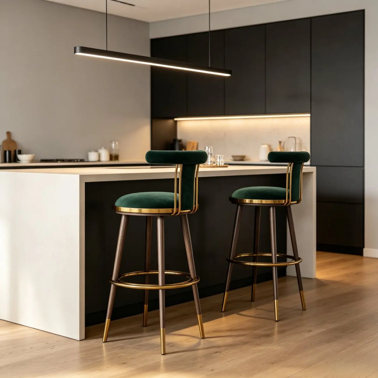 Luxury Modern Velvet Upholstered Round Bar Stools with Backrest Image - 5 | homeyfad