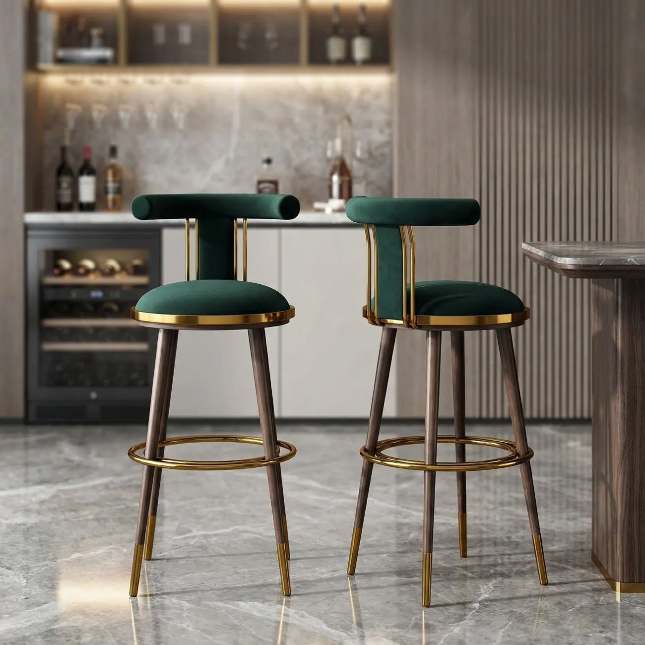 Luxury Modern Velvet Upholstered Round Bar Stools with Backrest Image - 1 | homeyfad