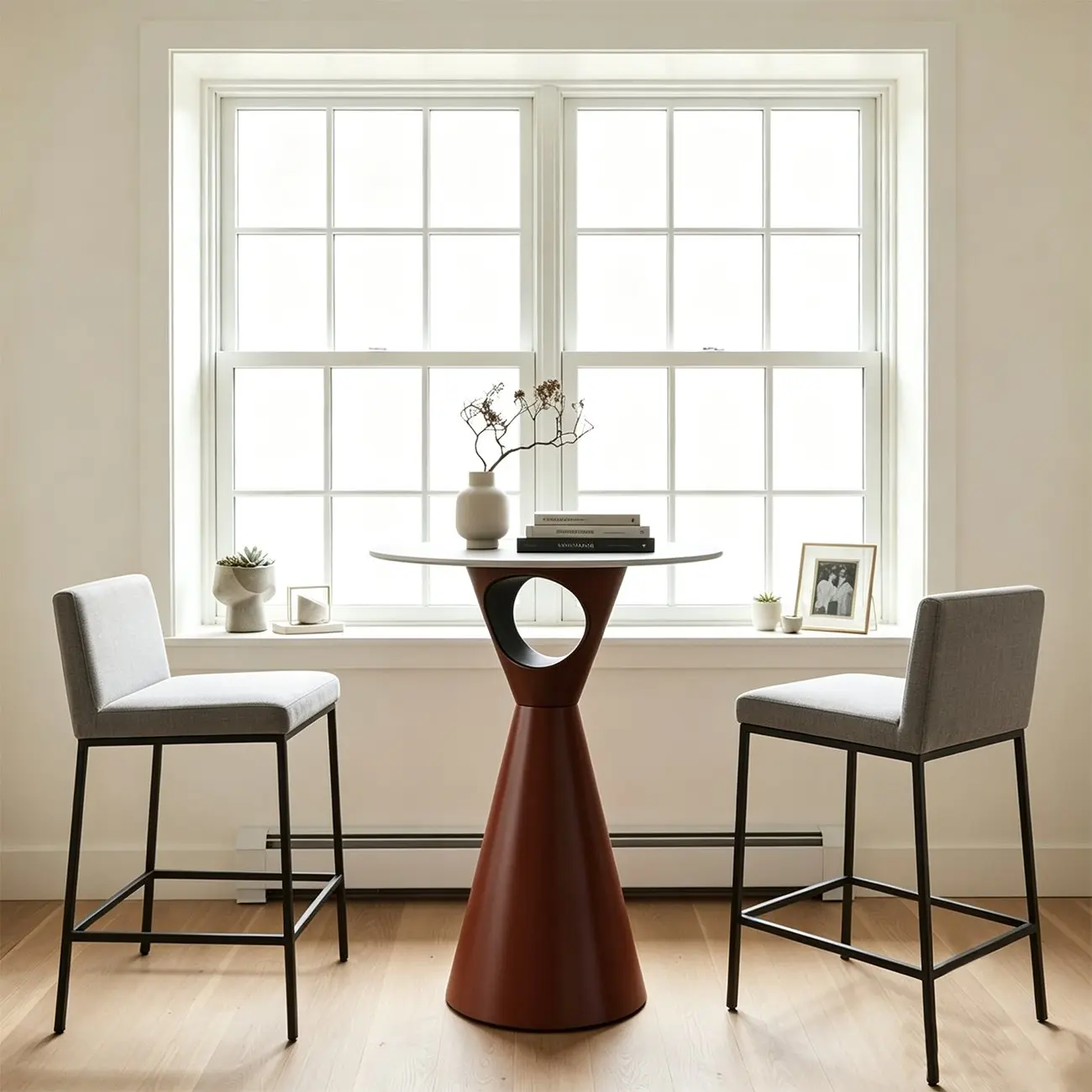41.3" Modern Minimalist Round Metal Pedestal Bar Height Table Image - 6 | homeyfad