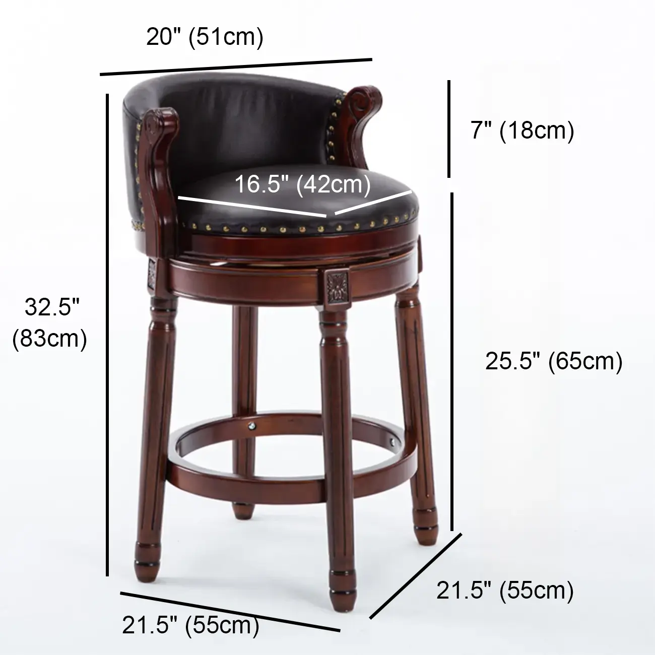 Solid Wood Genuine Leather Swivel Counter Height Bar Stools Image - 17 | homeyfad