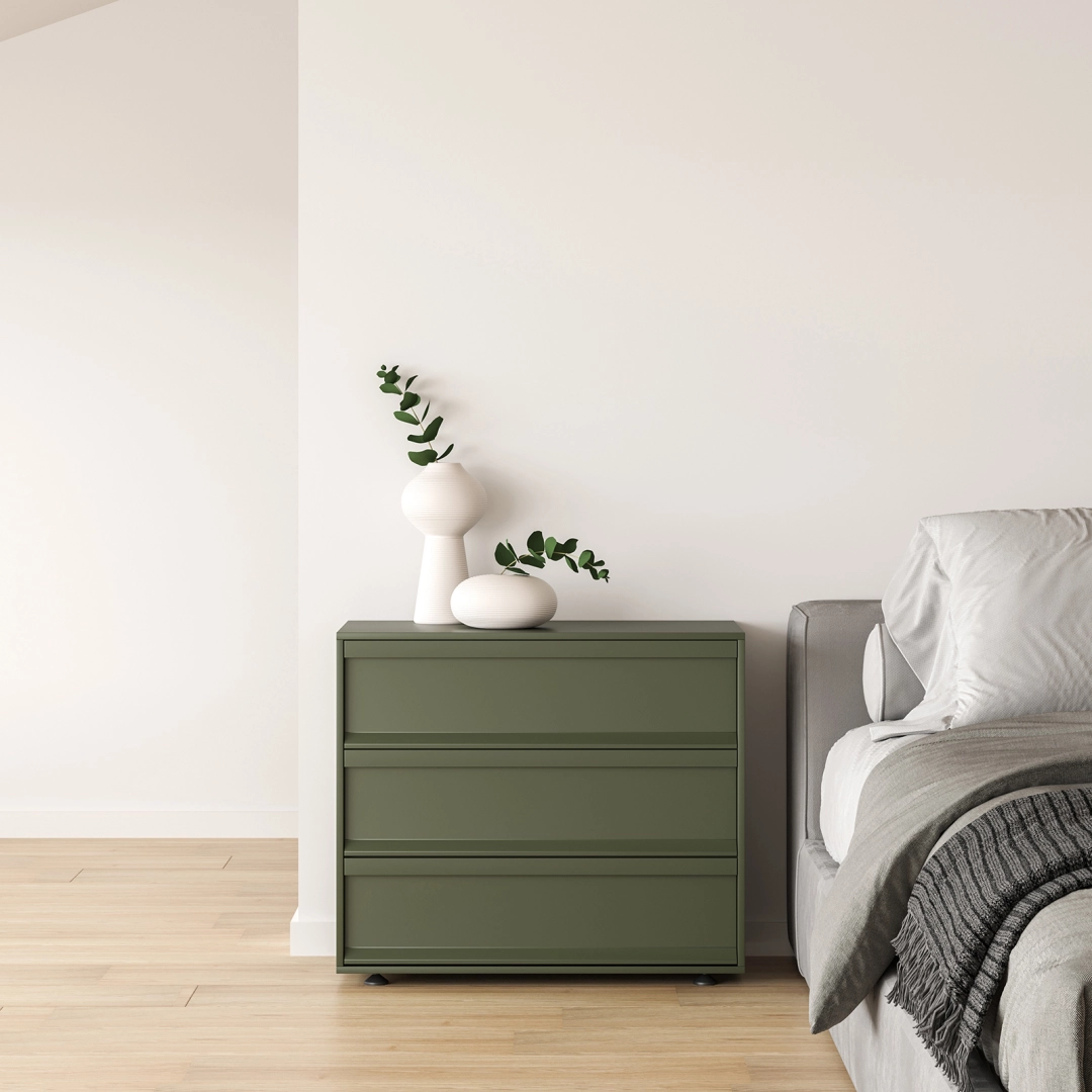 Contemporary Wooden Neat Line Olive Green 2 Drawer Nightstand Image - 1 | homeyfad
