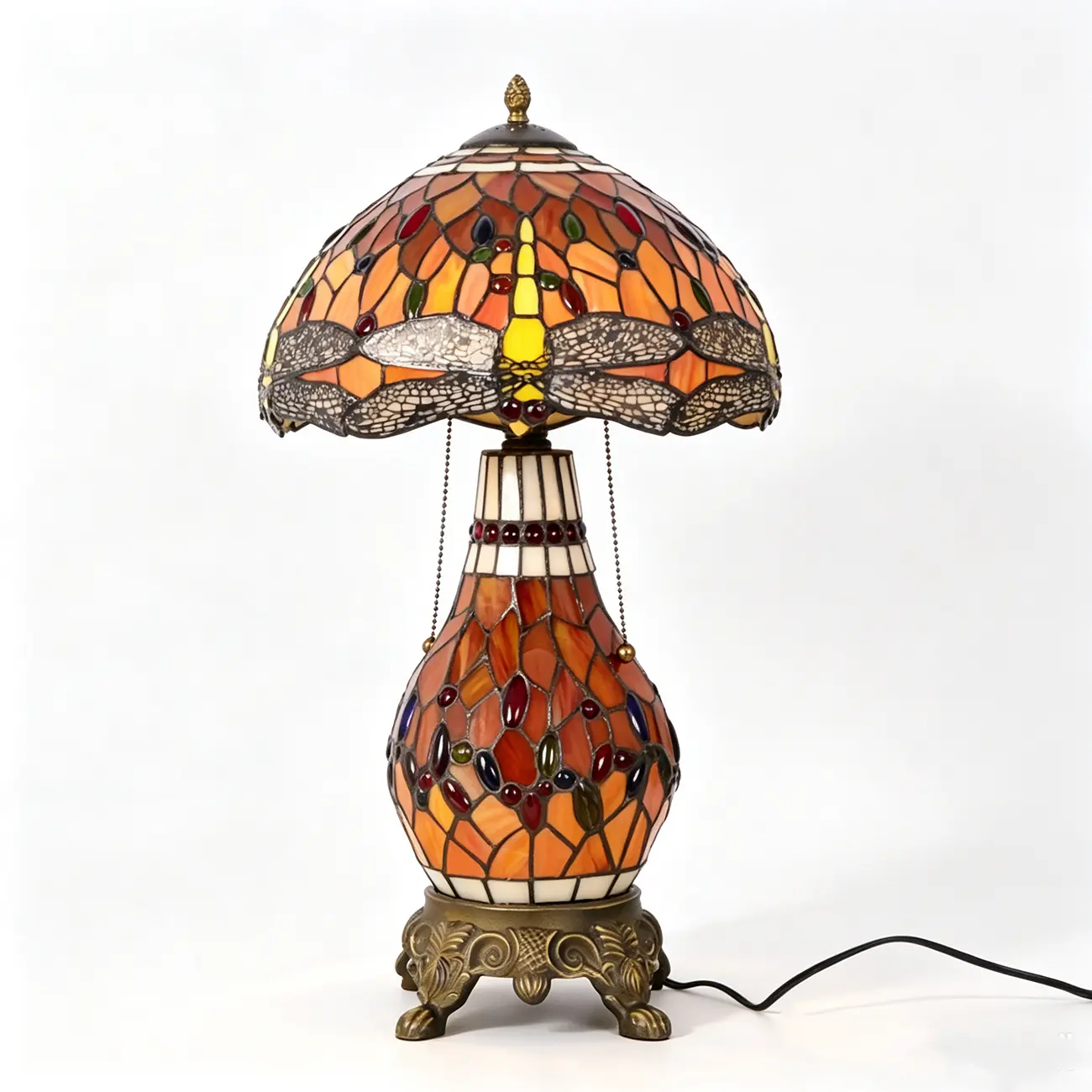 Vintage Stained Glass Rose 3-Light Dome-Shaped Table Lamp Image - 5 | homeyfad