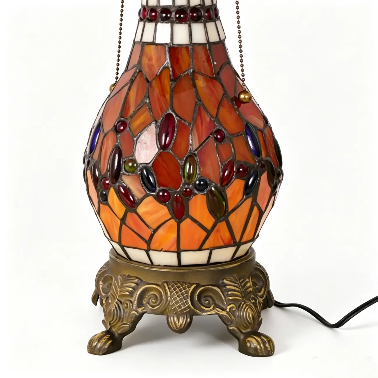Vintage Stained Glass Rose 3-Light Dome-Shaped Table Lamp Image - 6 | homeyfad