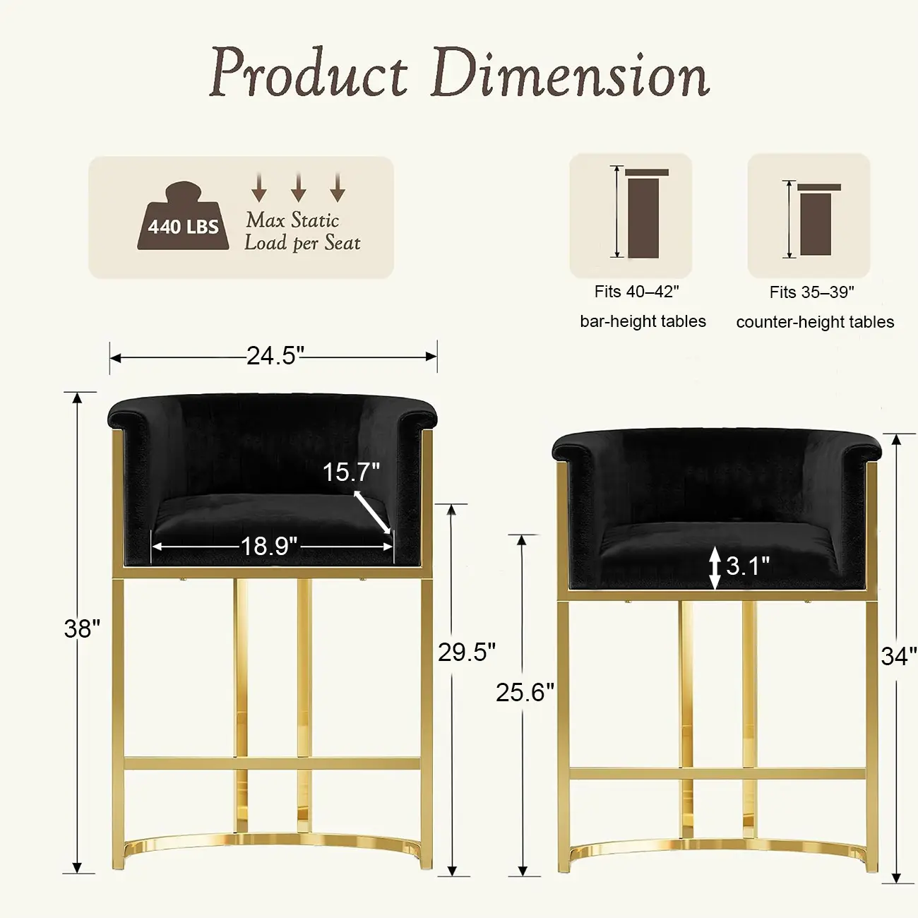 Glam Gold Sled Velvet Upholstered Bar Stool #size | homeyfad
