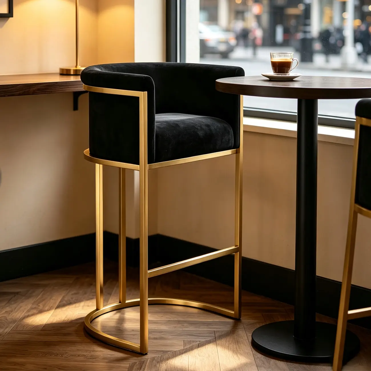 Glam Gold Sled Velvet Upholstered Bar Stool Image - 16 | homeyfad